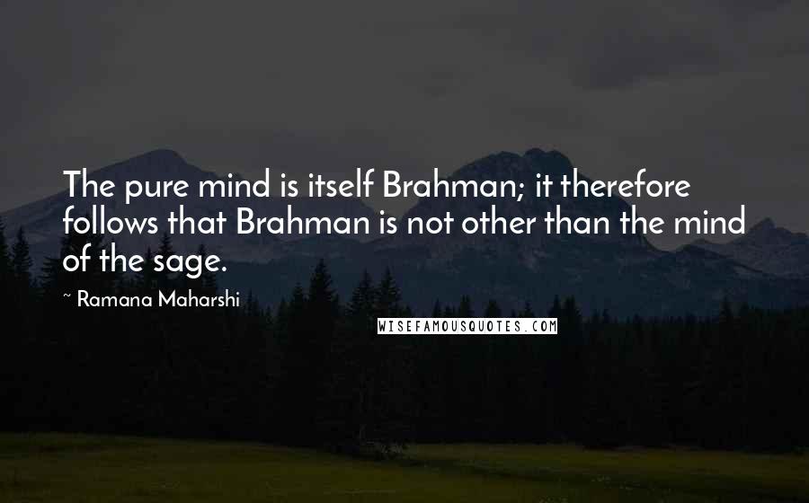 Ramana Maharshi Quotes: The pure mind is itself Brahman; it therefore follows that Brahman is not other than the mind of the sage.