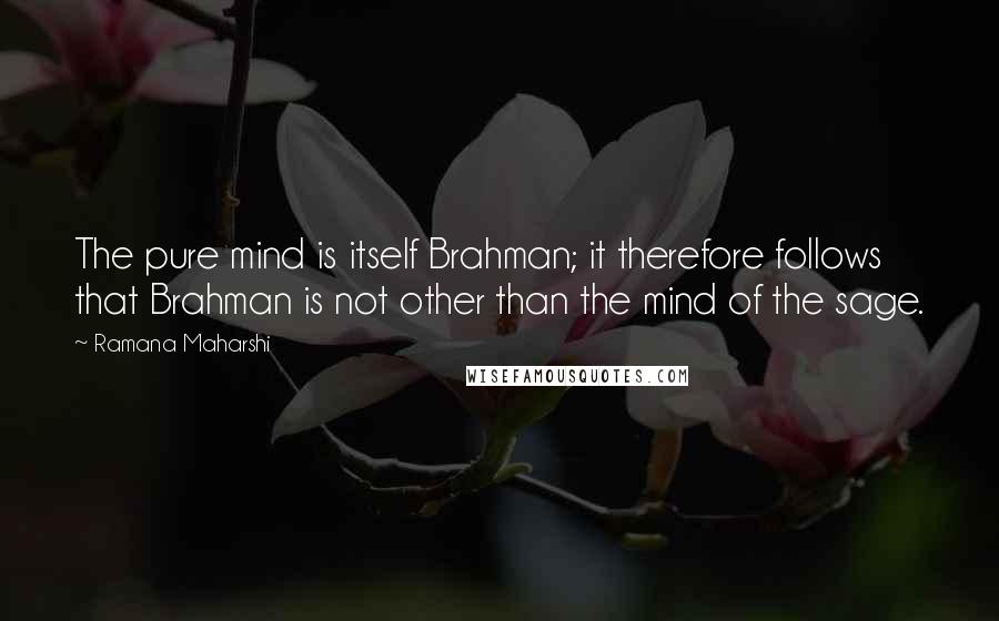 Ramana Maharshi Quotes: The pure mind is itself Brahman; it therefore follows that Brahman is not other than the mind of the sage.