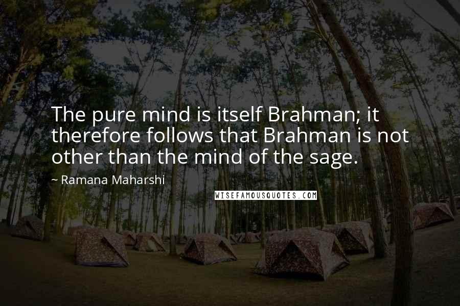 Ramana Maharshi Quotes: The pure mind is itself Brahman; it therefore follows that Brahman is not other than the mind of the sage.