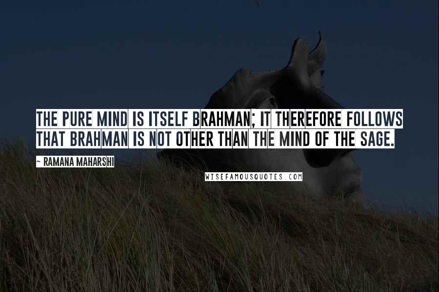 Ramana Maharshi Quotes: The pure mind is itself Brahman; it therefore follows that Brahman is not other than the mind of the sage.