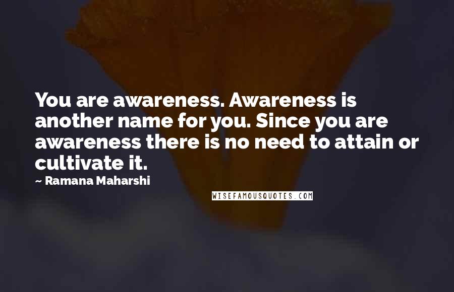 Ramana Maharshi Quotes: You are awareness. Awareness is another name for you. Since you are awareness there is no need to attain or cultivate it.