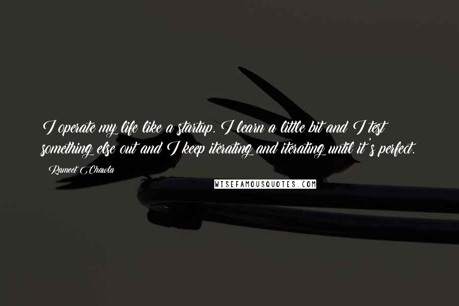 Rameet Chawla Quotes: I operate my life like a startup. I learn a little bit and I test something else out and I keep iterating and iterating until it's perfect.