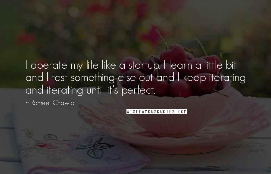 Rameet Chawla Quotes: I operate my life like a startup. I learn a little bit and I test something else out and I keep iterating and iterating until it's perfect.