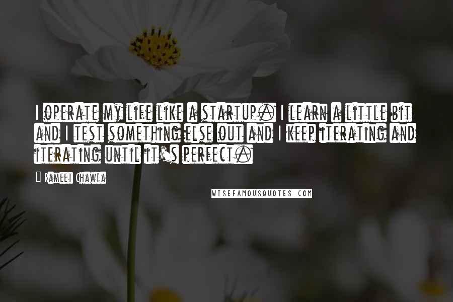 Rameet Chawla Quotes: I operate my life like a startup. I learn a little bit and I test something else out and I keep iterating and iterating until it's perfect.