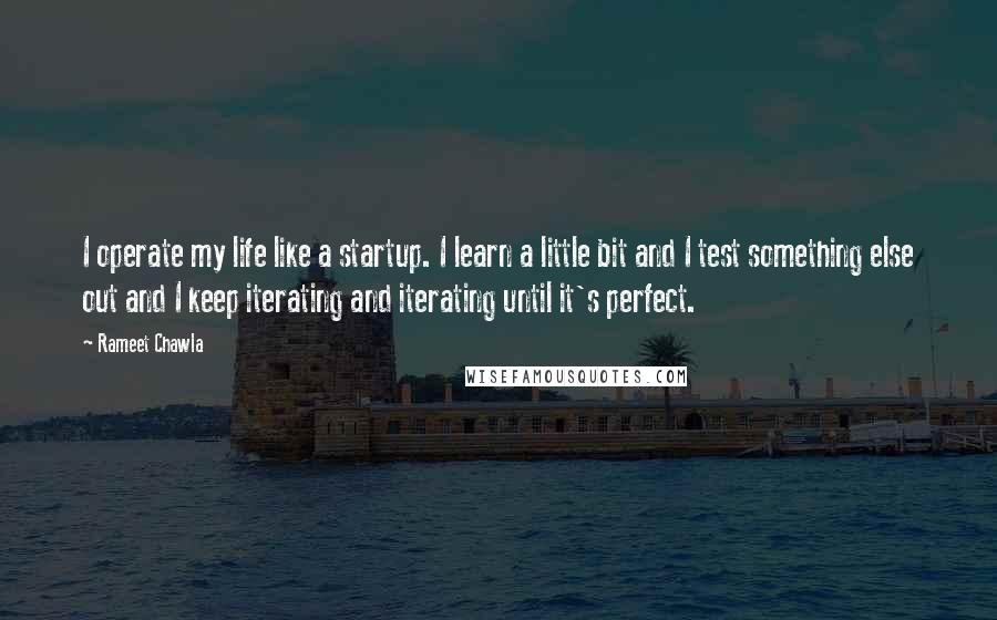 Rameet Chawla Quotes: I operate my life like a startup. I learn a little bit and I test something else out and I keep iterating and iterating until it's perfect.