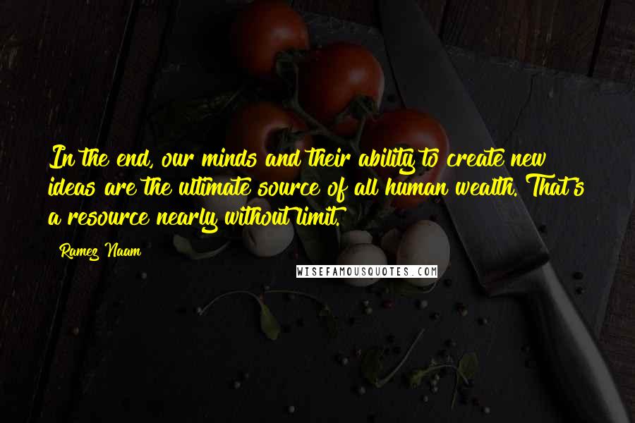 Ramez Naam Quotes: In the end, our minds and their ability to create new ideas are the ultimate source of all human wealth. That's a resource nearly without limit.