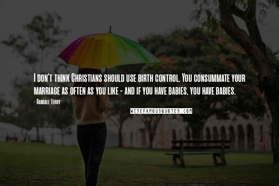 Randall Terry Quotes: I don't think Christians should use birth control. You consummate your marriage as often as you like - and if you have babies, you have babies.