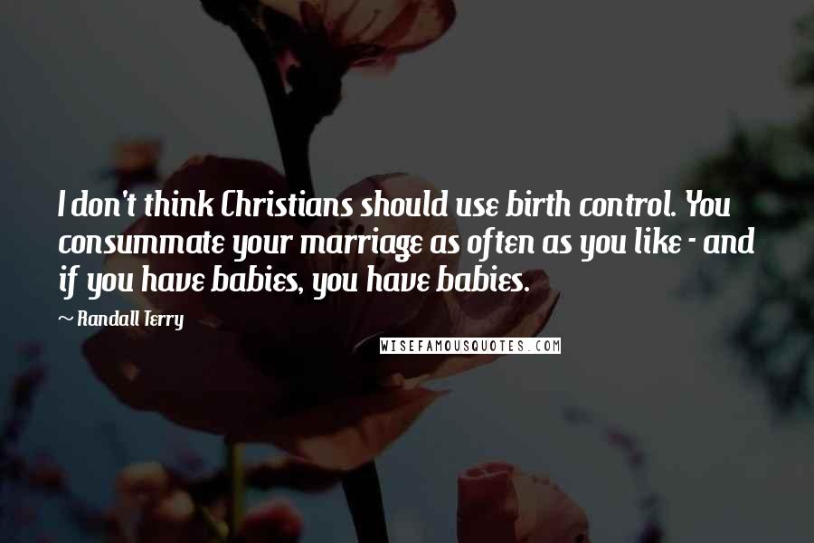 Randall Terry Quotes: I don't think Christians should use birth control. You consummate your marriage as often as you like - and if you have babies, you have babies.