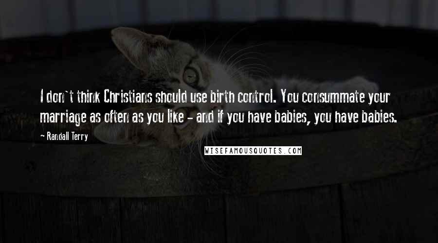 Randall Terry Quotes: I don't think Christians should use birth control. You consummate your marriage as often as you like - and if you have babies, you have babies.