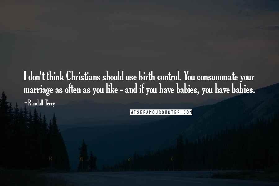 Randall Terry Quotes: I don't think Christians should use birth control. You consummate your marriage as often as you like - and if you have babies, you have babies.