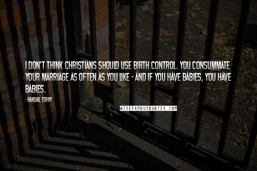 Randall Terry Quotes: I don't think Christians should use birth control. You consummate your marriage as often as you like - and if you have babies, you have babies.