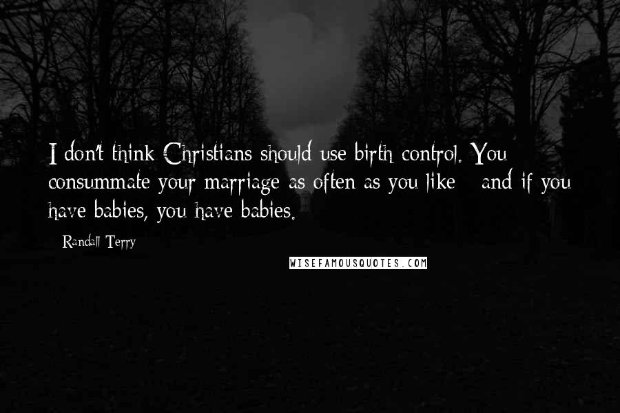 Randall Terry Quotes: I don't think Christians should use birth control. You consummate your marriage as often as you like - and if you have babies, you have babies.