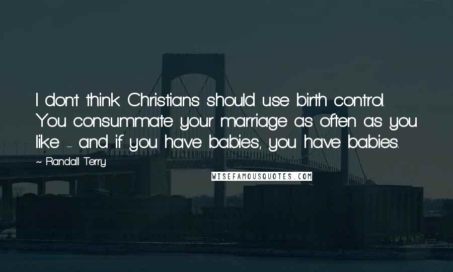 Randall Terry Quotes: I don't think Christians should use birth control. You consummate your marriage as often as you like - and if you have babies, you have babies.