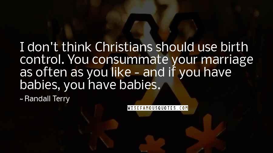 Randall Terry Quotes: I don't think Christians should use birth control. You consummate your marriage as often as you like - and if you have babies, you have babies.