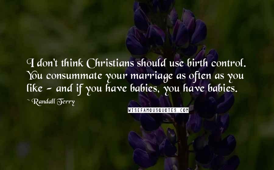 Randall Terry Quotes: I don't think Christians should use birth control. You consummate your marriage as often as you like - and if you have babies, you have babies.