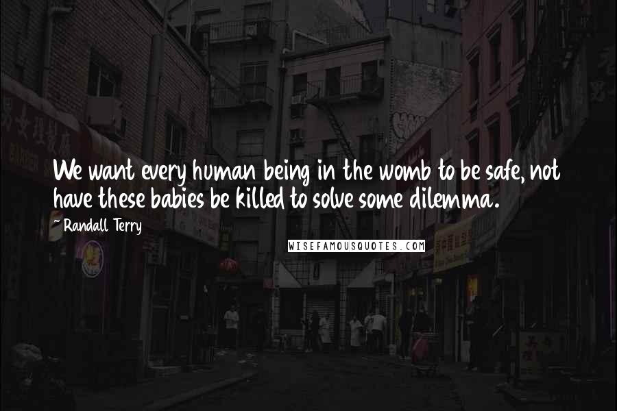 Randall Terry Quotes: We want every human being in the womb to be safe, not have these babies be killed to solve some dilemma.