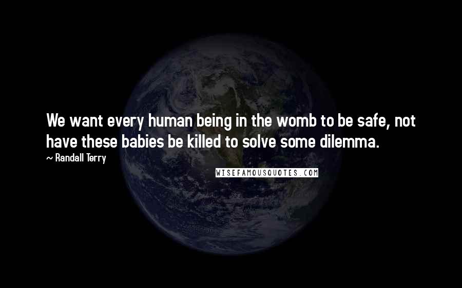 Randall Terry Quotes: We want every human being in the womb to be safe, not have these babies be killed to solve some dilemma.