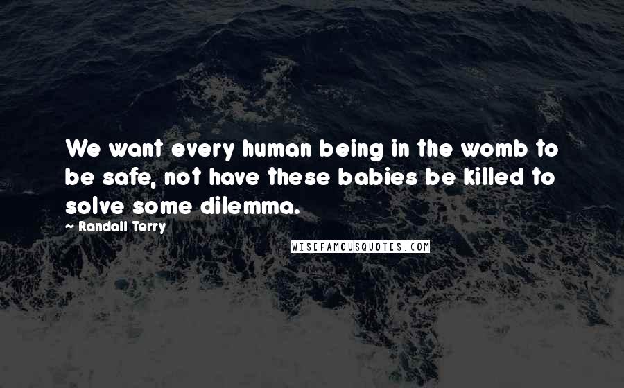 Randall Terry Quotes: We want every human being in the womb to be safe, not have these babies be killed to solve some dilemma.