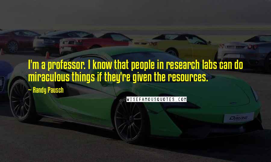 Randy Pausch Quotes: I'm a professor. I know that people in research labs can do miraculous things if they're given the resources.