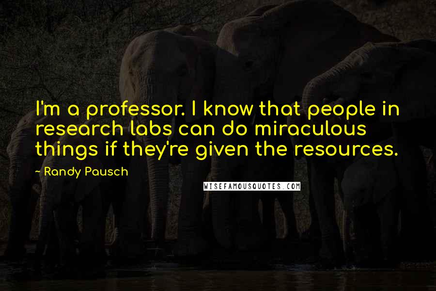 Randy Pausch Quotes: I'm a professor. I know that people in research labs can do miraculous things if they're given the resources.