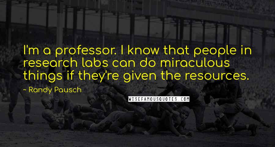 Randy Pausch Quotes: I'm a professor. I know that people in research labs can do miraculous things if they're given the resources.