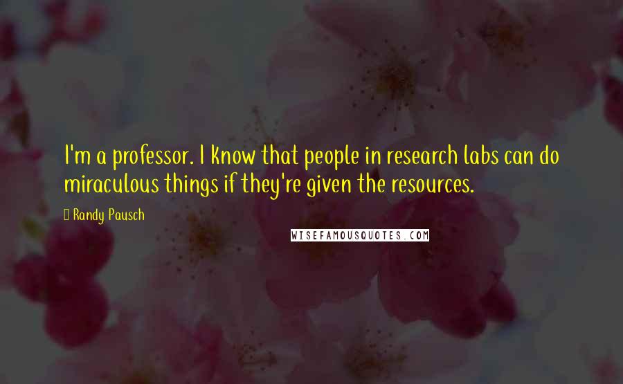 Randy Pausch Quotes: I'm a professor. I know that people in research labs can do miraculous things if they're given the resources.