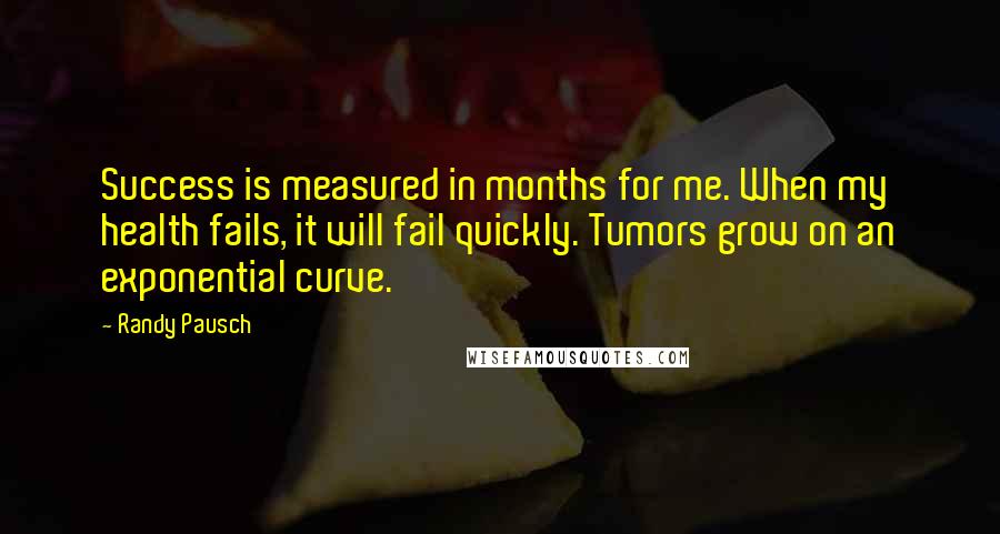 Randy Pausch Quotes: Success is measured in months for me. When my health fails, it will fail quickly. Tumors grow on an exponential curve.