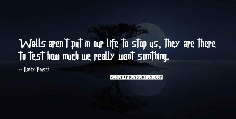 Randy Pausch Quotes: Walls aren't put in our life to stop us, they are there to test how much we really want somthing.