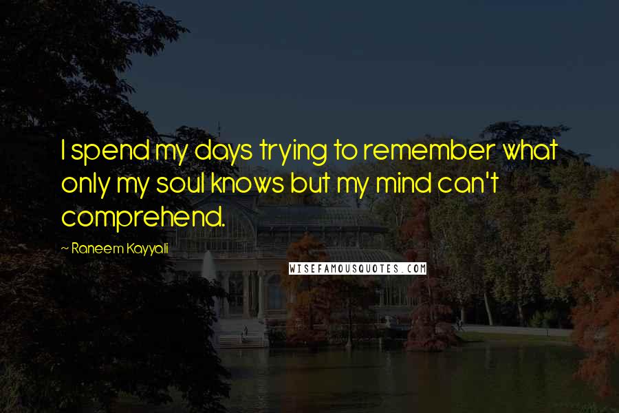 Raneem Kayyali Quotes: I spend my days trying to remember what only my soul knows but my mind can't comprehend.