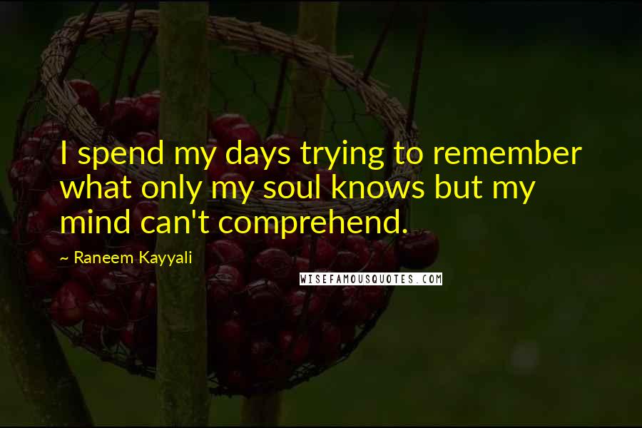 Raneem Kayyali Quotes: I spend my days trying to remember what only my soul knows but my mind can't comprehend.