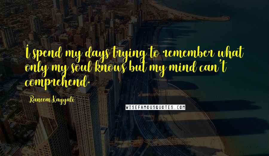 Raneem Kayyali Quotes: I spend my days trying to remember what only my soul knows but my mind can't comprehend.