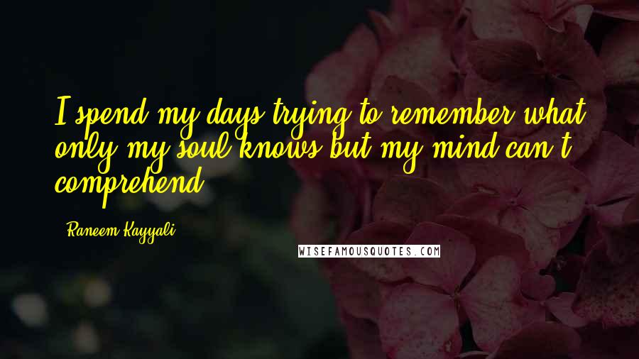 Raneem Kayyali Quotes: I spend my days trying to remember what only my soul knows but my mind can't comprehend.