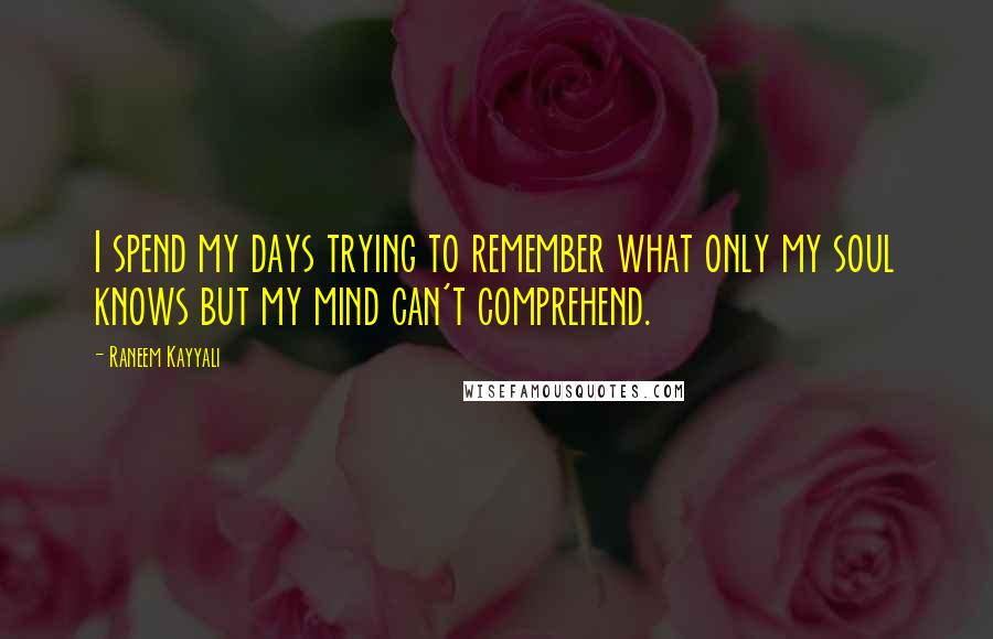 Raneem Kayyali Quotes: I spend my days trying to remember what only my soul knows but my mind can't comprehend.