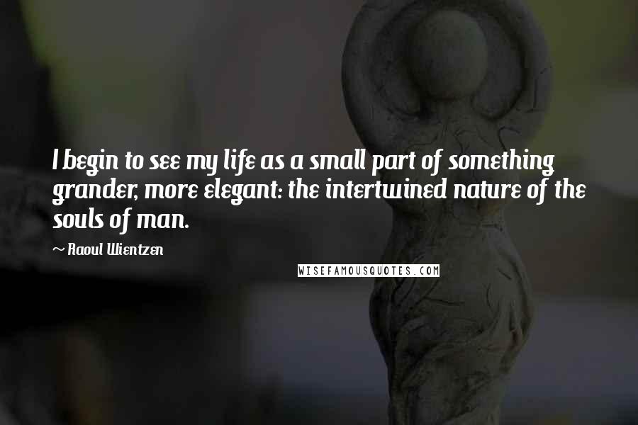 Raoul Wientzen Quotes: I begin to see my life as a small part of something grander, more elegant: the intertwined nature of the souls of man.