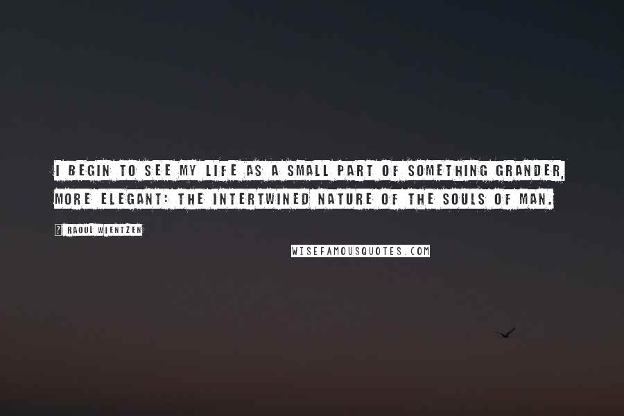 Raoul Wientzen Quotes: I begin to see my life as a small part of something grander, more elegant: the intertwined nature of the souls of man.