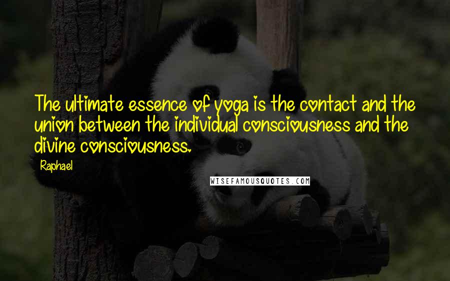 Raphael Quotes: The ultimate essence of yoga is the contact and the union between the individual consciousness and the divine consciousness.