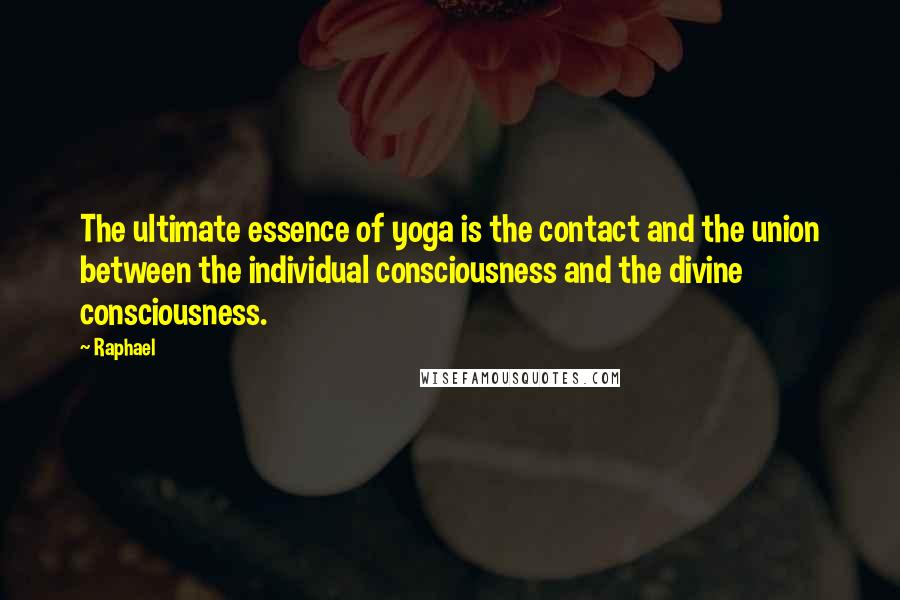 Raphael Quotes: The ultimate essence of yoga is the contact and the union between the individual consciousness and the divine consciousness.