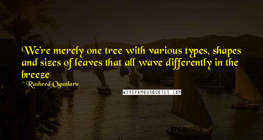 Rasheed Ogunlaru Quotes: We're merely one tree with various types, shapes and sizes of leaves that all wave differently in the breeze