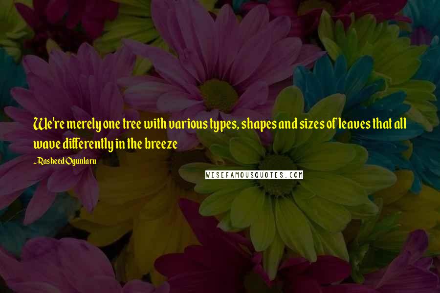 Rasheed Ogunlaru Quotes: We're merely one tree with various types, shapes and sizes of leaves that all wave differently in the breeze