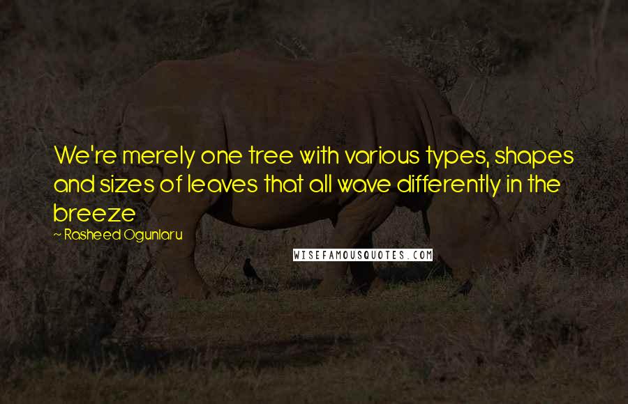 Rasheed Ogunlaru Quotes: We're merely one tree with various types, shapes and sizes of leaves that all wave differently in the breeze