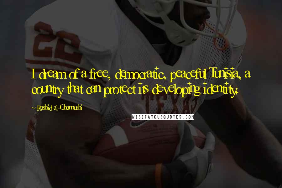 Rashid Al-Ghannushi Quotes: I dream of a free, democratic, peaceful Tunisia, a country that can protect its developing identity.