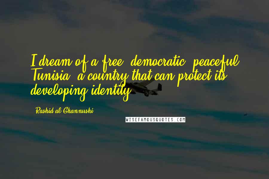 Rashid Al-Ghannushi Quotes: I dream of a free, democratic, peaceful Tunisia, a country that can protect its developing identity.