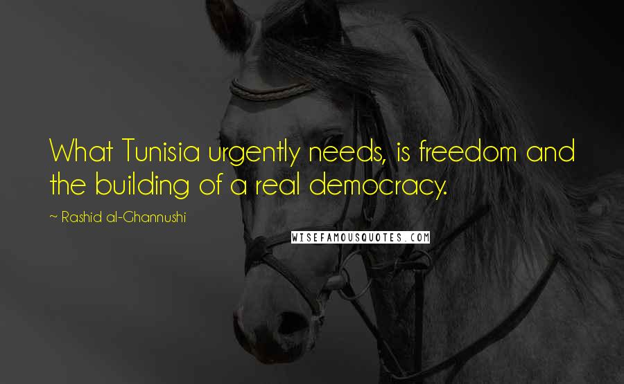 Rashid Al-Ghannushi Quotes: What Tunisia urgently needs, is freedom and the building of a real democracy.