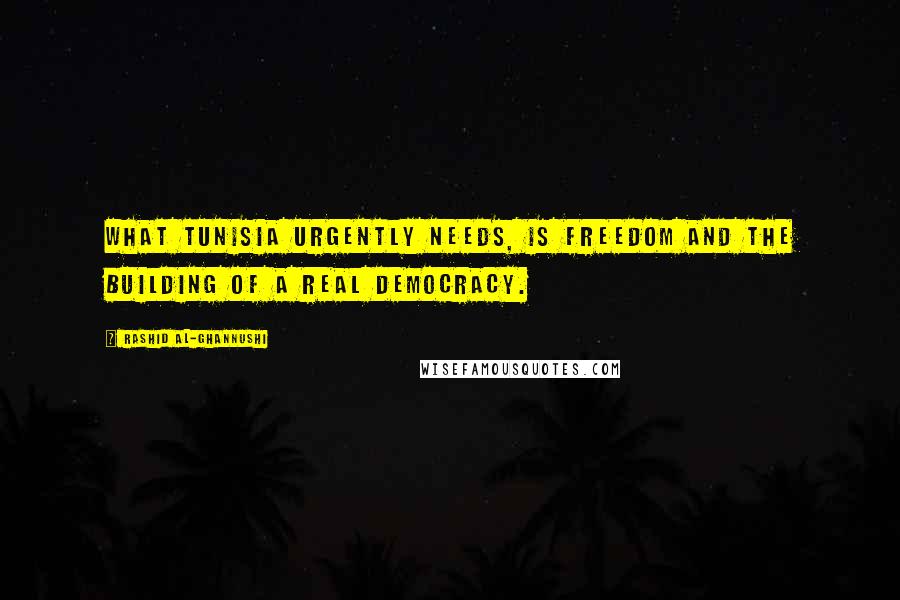 Rashid Al-Ghannushi Quotes: What Tunisia urgently needs, is freedom and the building of a real democracy.