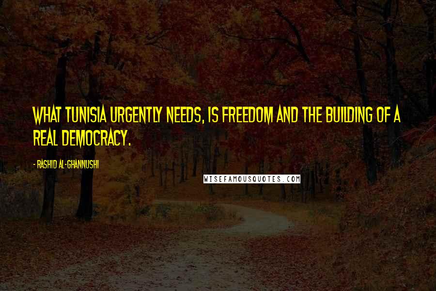 Rashid Al-Ghannushi Quotes: What Tunisia urgently needs, is freedom and the building of a real democracy.