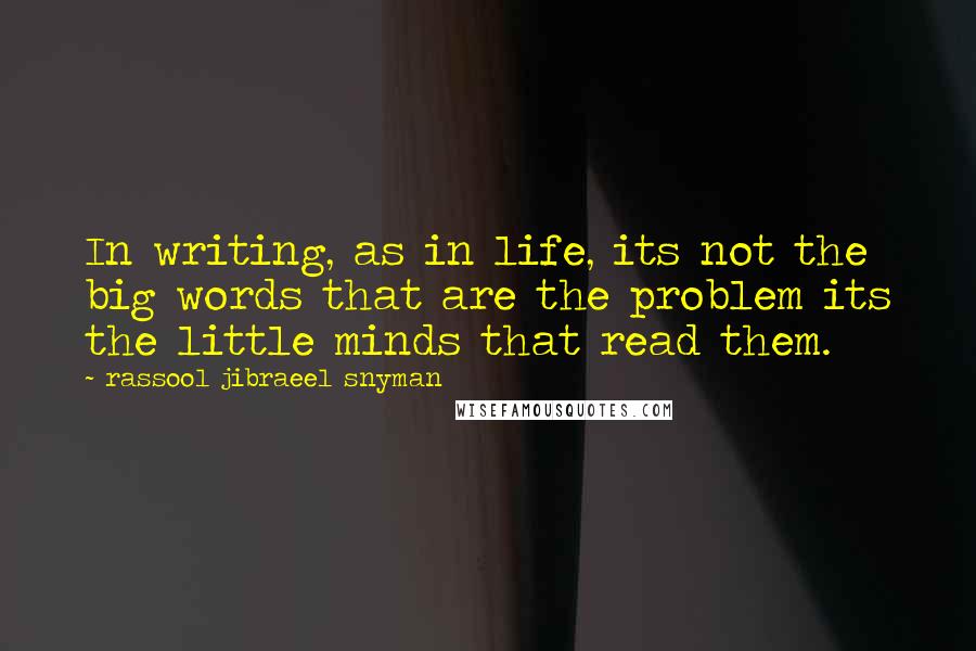 Rassool Jibraeel Snyman Quotes: In writing, as in life, its not the big words that are the problem its the little minds that read them.