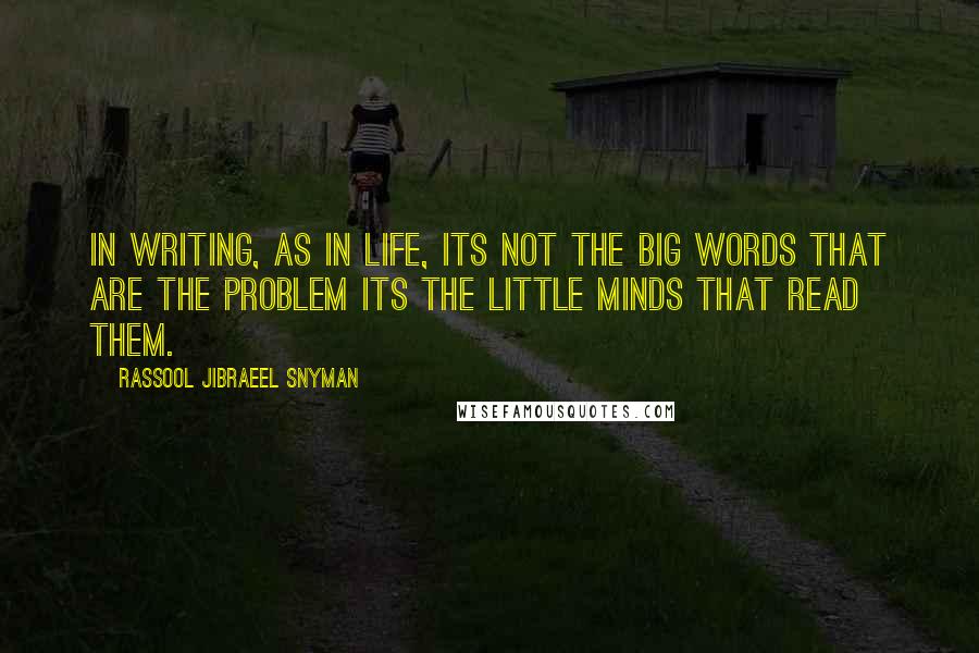 Rassool Jibraeel Snyman Quotes: In writing, as in life, its not the big words that are the problem its the little minds that read them.