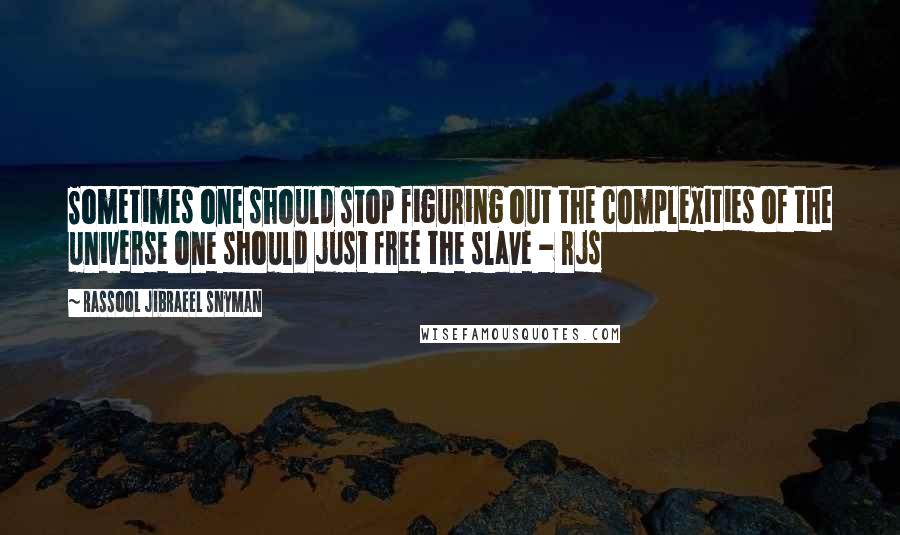 Rassool Jibraeel Snyman Quotes: Sometimes one should stop figuring out the complexities of the universe one should just free the slave - rjs