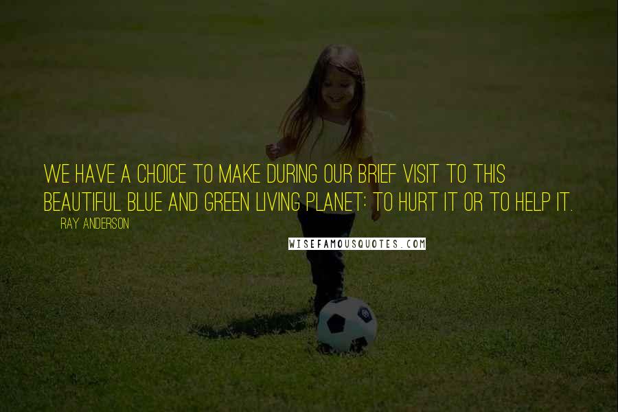 Ray Anderson Quotes: We have a choice to make during our brief visit to this beautiful blue and green living planet: to hurt it or to help it.