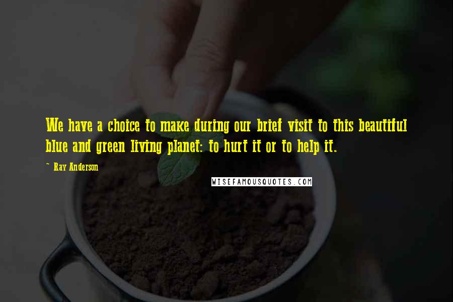 Ray Anderson Quotes: We have a choice to make during our brief visit to this beautiful blue and green living planet: to hurt it or to help it.